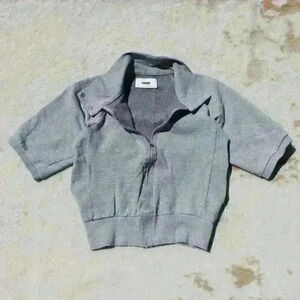 GENERAL STANDARD Short Sleeve Turtleneck Zip Up Pocket Gray Sweatshirt Women Med